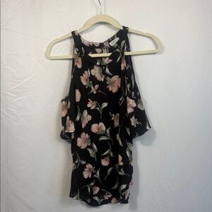 Sienna Sky Black Top with Pink and Green Floral Design